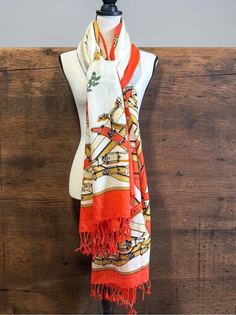 Dana Xu Women’s Oversized Equestrian Heritage Scarf Shawl Wrap Coverup Orange